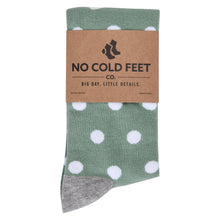 Load image into Gallery viewer, Sage Green with White Polka Dot Socks
