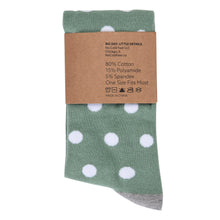 Load image into Gallery viewer, Sage Green with White Polka Dot Socks
