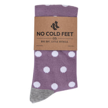Load image into Gallery viewer, Wisteria Purple with White Polka Dot Socks
