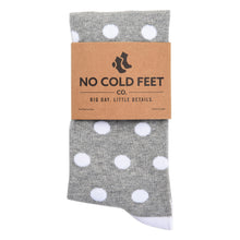Load image into Gallery viewer, Grey Socks with White Polka Dot Socks
