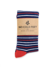 Load image into Gallery viewer, Navy, Red and White Striped Socks
