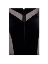 Load image into Gallery viewer, Paityn Black Velvet Mesh Cutout Halter Gown
