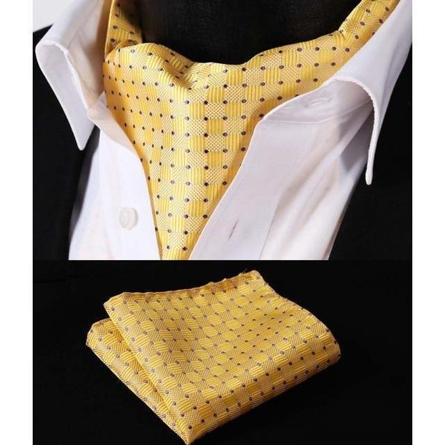 Dotted Yellow Silk Ascot/Cravat Tie & Handkerchief