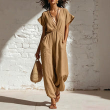 Load image into Gallery viewer, Women's Deep V-Neck Three-Quarter Sleeve High Waist Wide Leg Pants
