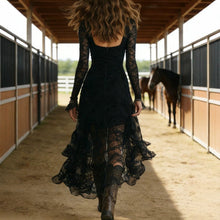 Load image into Gallery viewer, Women's Elegant Lace Panel High-Waist Square Neck Long Sleeve Maxi Dress
