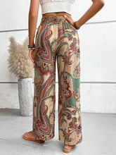 Load image into Gallery viewer, Women's Paisley Print Wide-Leg Pants – Boho Smocked Elastic Waist Tie-Up Flowy Trousers
