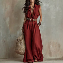 Load image into Gallery viewer, Red Sleeveless Loose Fit Maxi Jumpsuit – Solid Color Long Casual Jumpsuit
