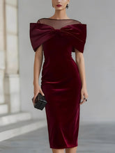 Load image into Gallery viewer, One-Shoulder Velvet Gold Thread Dress – Elegant Midi Dress in Black &amp; Red
