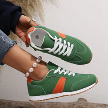 Load image into Gallery viewer, PU Leather Contrast Round Toe Flat Sneakers – Lace-Up Casual
