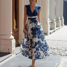 Load image into Gallery viewer, Women's Elegant Sleeveless Deep V-Neck Printed Maxi Dress with Irregular Hem
