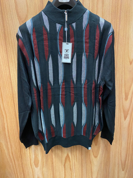 Stacy Adams 2201 Black/Red Geometric Print Sweater  | Quarter Zip