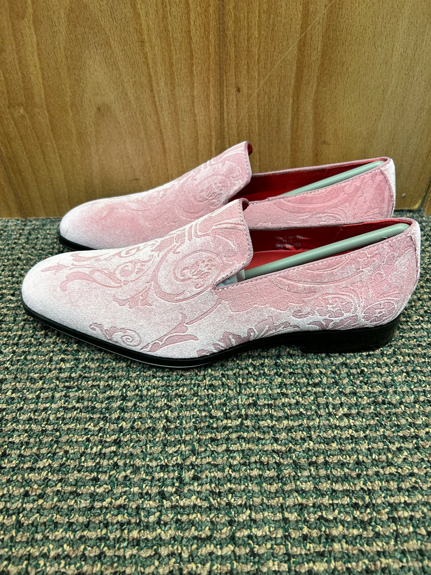 After Midnight Pink Floral Suede-like Men’s Smoking Red Bottom Prom Dress Shoes Style # 7017