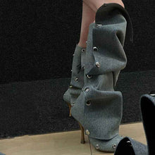 Load image into Gallery viewer, Stud Pleated Cowboy Boots : Pointed Toe High Heels
