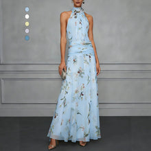Load image into Gallery viewer, Halter Neck Printed Maxi Dress – Fitted Sleeveless Long Dress
