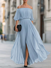 Load image into Gallery viewer, Women's One-Shoulder Ruffle Sleeve Chiffon Maxi Dress | Side Split High Waist Dress in 3 Colors
