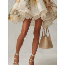 Load image into Gallery viewer, Women's Floral Print Spaghetti Strap Ruffle Neck Layered Lace Hem Mini Dress
