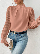 Load image into Gallery viewer, Women's Mock Neck Chiffon Blouse – Wave Pattern Sheer Long Sleeve with Ruffle Cuffs
