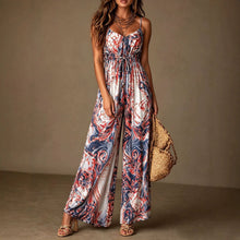 Load image into Gallery viewer, Women's Printed Backless Camisole Wide Leg Jumpsuit
