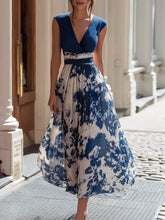 Load image into Gallery viewer, Women's Elegant Sleeveless Deep V-Neck Printed Maxi Dress with Irregular Hem
