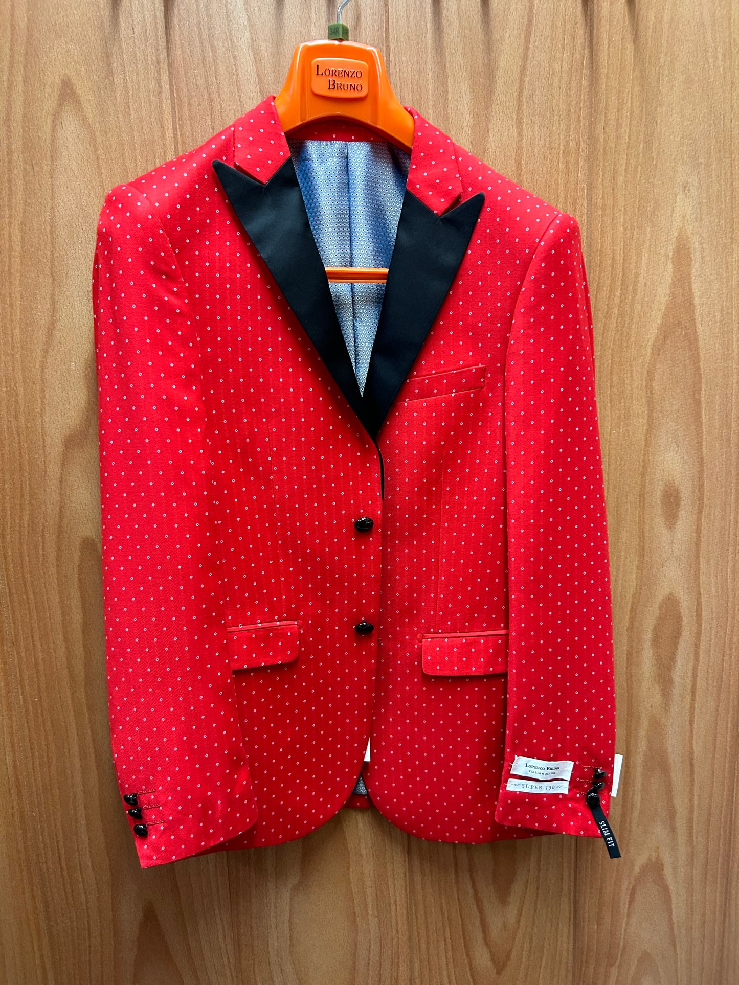 Lorenzo Bruno SZ62PD Red Slim Fit Diamond Print Tuxedo Jacket