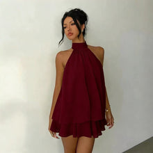 Load image into Gallery viewer, Women's Backless Halter Neck High-Waist Mini Dress with Puffy Skirt
