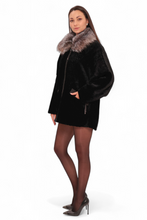 Load image into Gallery viewer, Palermo Genuine Astrakhan Silver Fox Trim Coat
