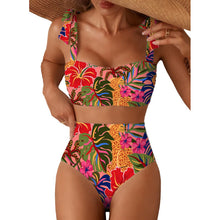 Load image into Gallery viewer, Tie-Shoulder Striped High-Waisted Bikini Set – Two-Piece Swimsuit for Women
