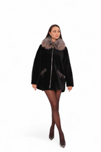 Load image into Gallery viewer, Palermo Genuine Astrakhan Silver Fox Trim Coat
