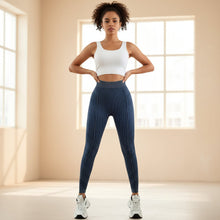 Load image into Gallery viewer, Ribbed High-Waist Back V Yoga Pants – Sand Wash Butt-Lifting Tights
