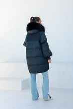 Load image into Gallery viewer, Celeste Genuine Fur Trim Down Fill Coat in Black
