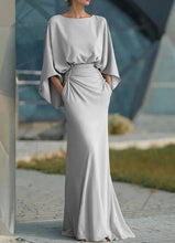 Load image into Gallery viewer, Women's Elegant Backless Pleated Batwing Sleeve Maxi Dress — Silver Mermaid Gown
