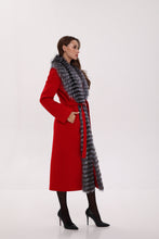 Load image into Gallery viewer, Genuine Silver Fox Virgin Wool Wrap Coat in Red
