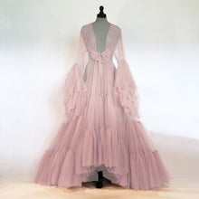Load image into Gallery viewer, Tulle Ruffled Sleeves Layered Fringe Long Robe Dress
