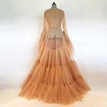 Load image into Gallery viewer, Tulle Ruffled Sleeves Layered Fringe Long Robe Dress
