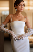 Load image into Gallery viewer, Greece Goddess Spaghetti-straps Stretchy Satin wedding dress small train little white dress
