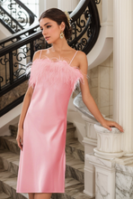 Load image into Gallery viewer, Luxury Ostrich Feather Silky Satin Long Nightgown
