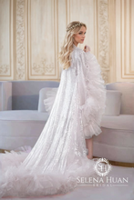 Load image into Gallery viewer, Ruffled tulle fringe hem sequin mesh long robe with sequin nightgown pink ivory
