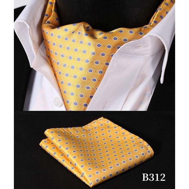 Elegant Yellow Silk Ascot/Cravat Tie & Handkerchief