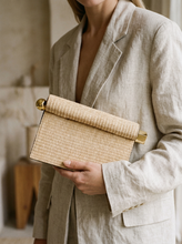 Load image into Gallery viewer, Elegant Woven Straw Foldover Clutch Natural Evening Handbag for Special Occassion
