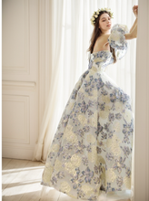 Load image into Gallery viewer, Elora - embroidery golden blue floral pattern off-the-shoulder Princess Prom Dress
