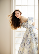 Load image into Gallery viewer, Elora - embroidery golden blue floral pattern off-the-shoulder Princess Prom Dress
