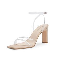 Load image into Gallery viewer, Modatope Womens Sandals Square Open Toe Chunky High Heels Strappy Ankle Strap Sandals Comfort Dress Party Shoes 9 Clear - # GIAA73210002
