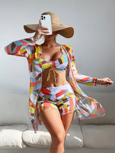 Load image into Gallery viewer, Mesh Cover-Up Three-Piece Swimwear Set – Bikini with Leg-Length Briefs
