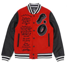 Load image into Gallery viewer, F1026 Product of Poverty Varsity Jacket - Red
