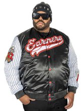 Load image into Gallery viewer, F1047 Earners League Satin Varsity Jacket - Black

