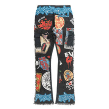 Load image into Gallery viewer, F1755 Brave Heart Tapestry Stacked Pants - Black
