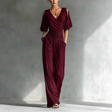 Load image into Gallery viewer, Women's V-Neck Slim Fit Straight Leg Jumpsuit
