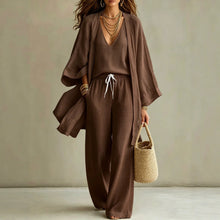 Load image into Gallery viewer, Women's 3-Piece Cardigan, Sleeveless Vest &amp; Wide Leg Pants Set
