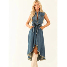 Load image into Gallery viewer, Women's Sleeveless Denim Midi Dress – Irregular Hem Button-Front
