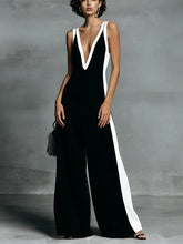 Load image into Gallery viewer, Women's Color-Block Sleeveless V-Neck Wide-Leg Jumpsuit – French Style Long Pants
